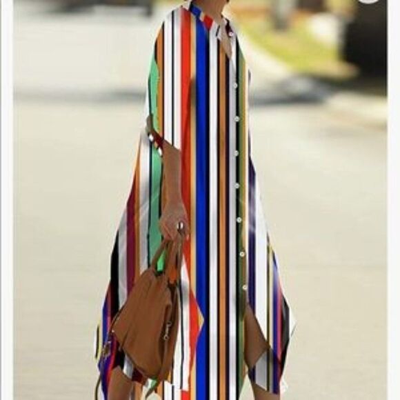 NEW Rainbow Striped Kaftan Dress - Picture 1 of 3